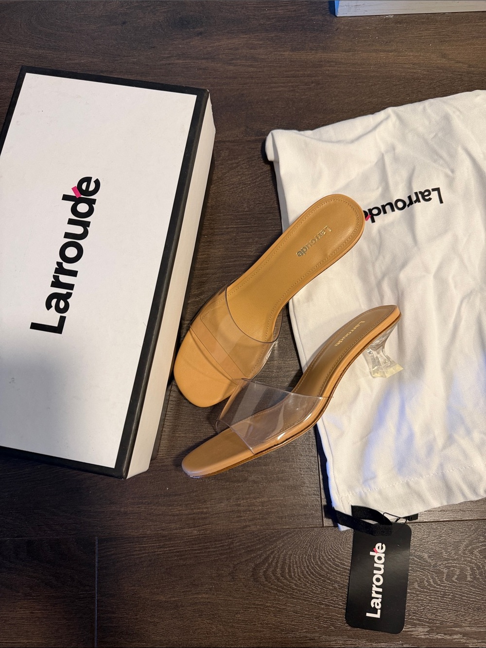 New with Box Larroude Vivi Lucite Leather & Vinyl Mule Size 6